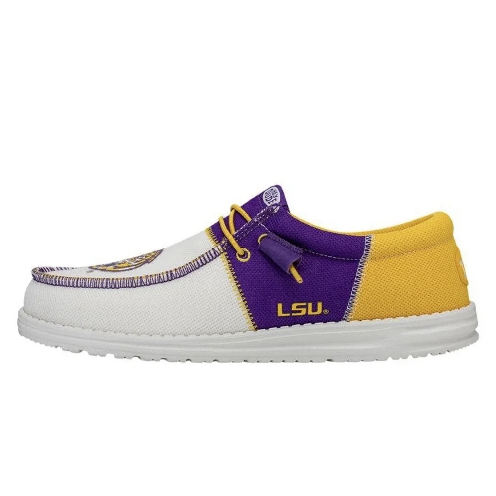 Hey Dude Wally LSU Men 11 Purple Gold Slip On Shoes Tigers NCAA College Football